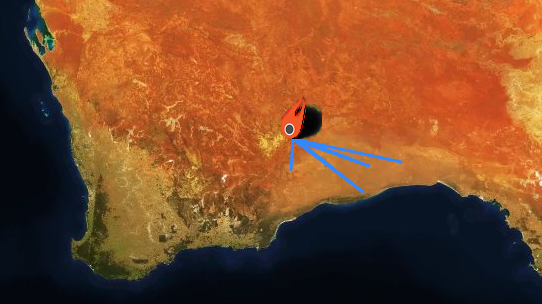 The location of the meteorite fall site, 400 km NE of Kalgoorlie.