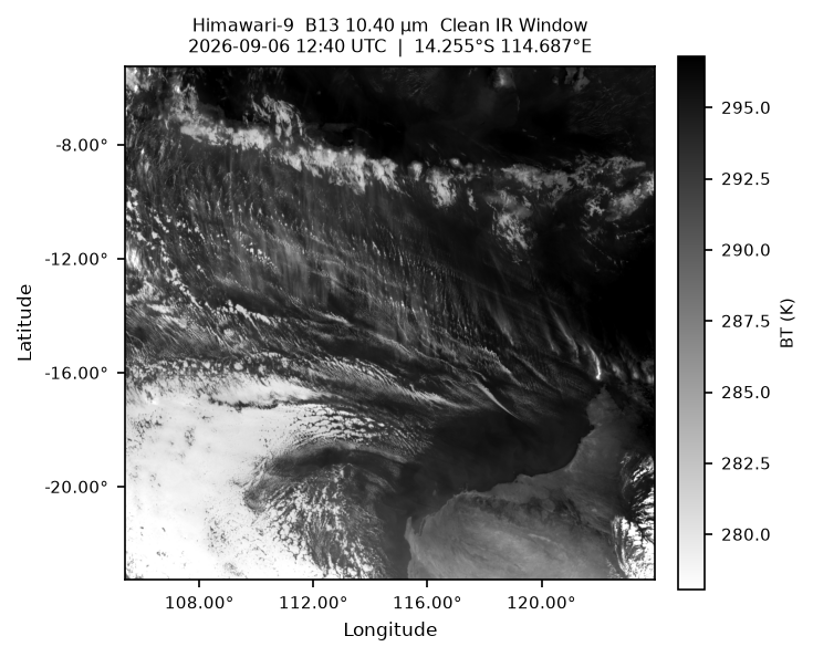 Himawari cloud cover image over the Timor Sea and NW Australia on the night
